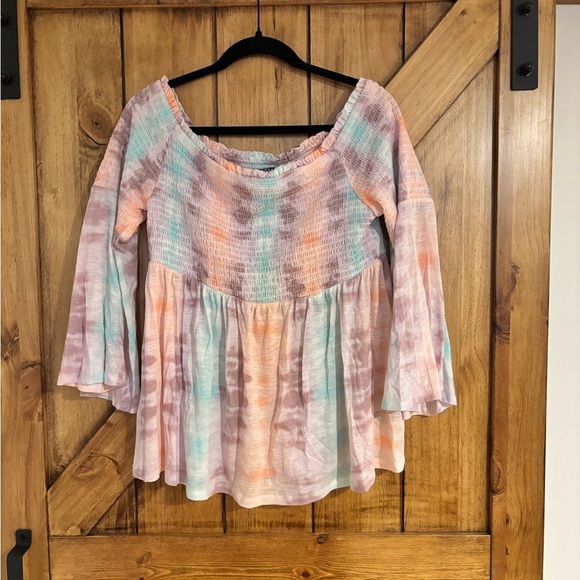Torrid Knit Off The Shoulder Bell Sleeve Multi Tie Dye Babydoll - Size 1x - NWT - Picture 3 of 6